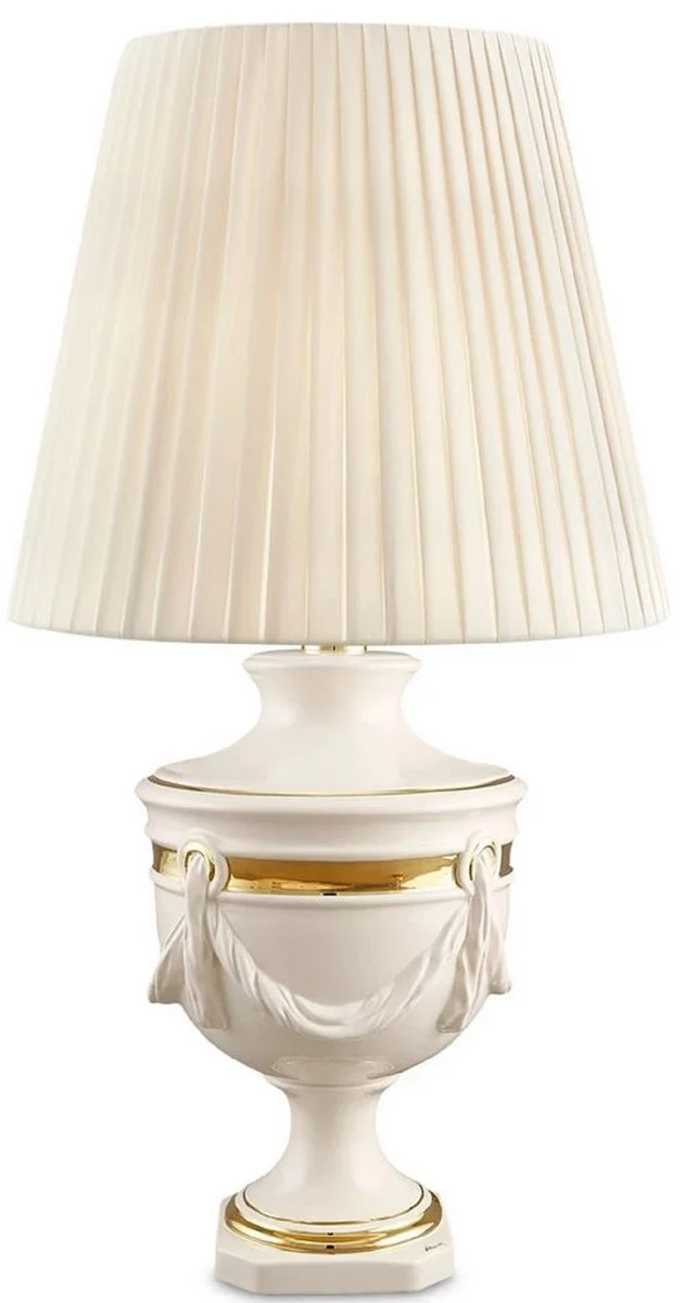 Casa Padrino Barock Keramik Tischleuchte Elfenbeinfarben / Gold Ø 45 x H. 90 cm - Barock Wohnzimmer Lampe