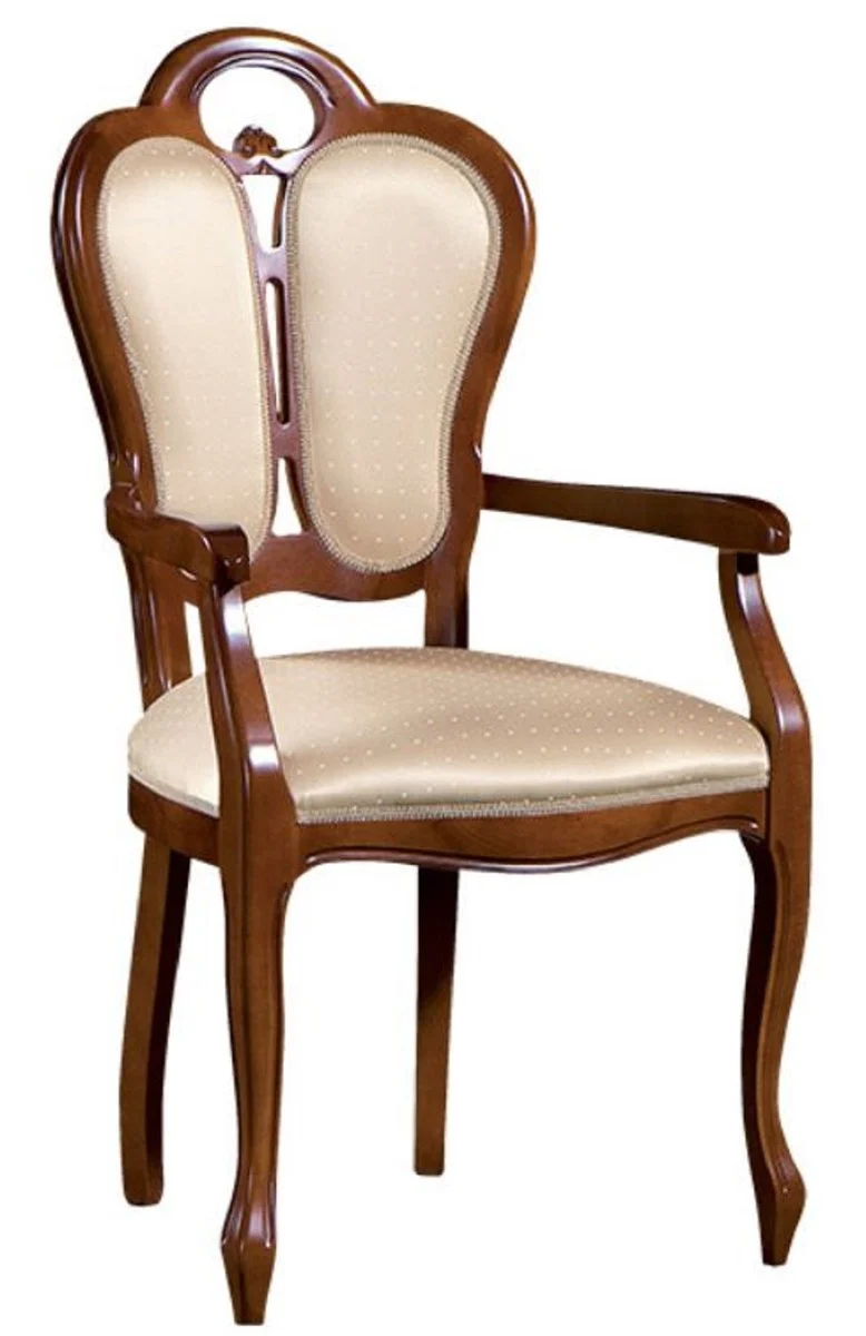 Casa Padrino Luxus Barock Esszimmerstuhl mit Armlehnen Braun / Weiß / Beige 57 x 43 x H. 105 cm - Esszimmermöbel im Barockstil
