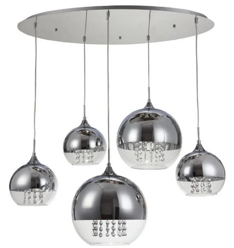 Casa Padrino Hängeleuchte Silber Ø 91 x H. 95 cm - Hängelampe mit runden Lampenschirmen und feinsten Kristall Behängen