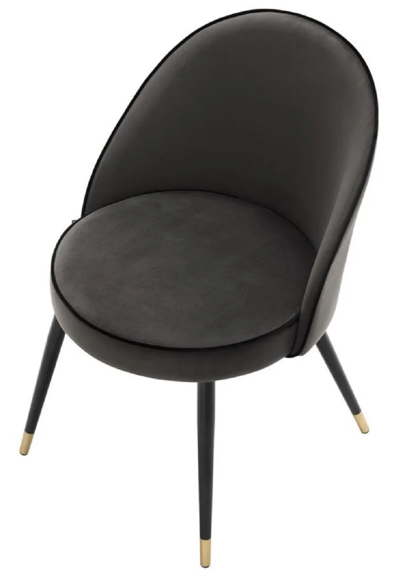 Casa Padrino Luxus Esszimmerstuhl Set Dunkelgrau / Schwarz / Messing 55 x 64 x H. 83 cm - Esszimmermöbel - Luxus Kollektion