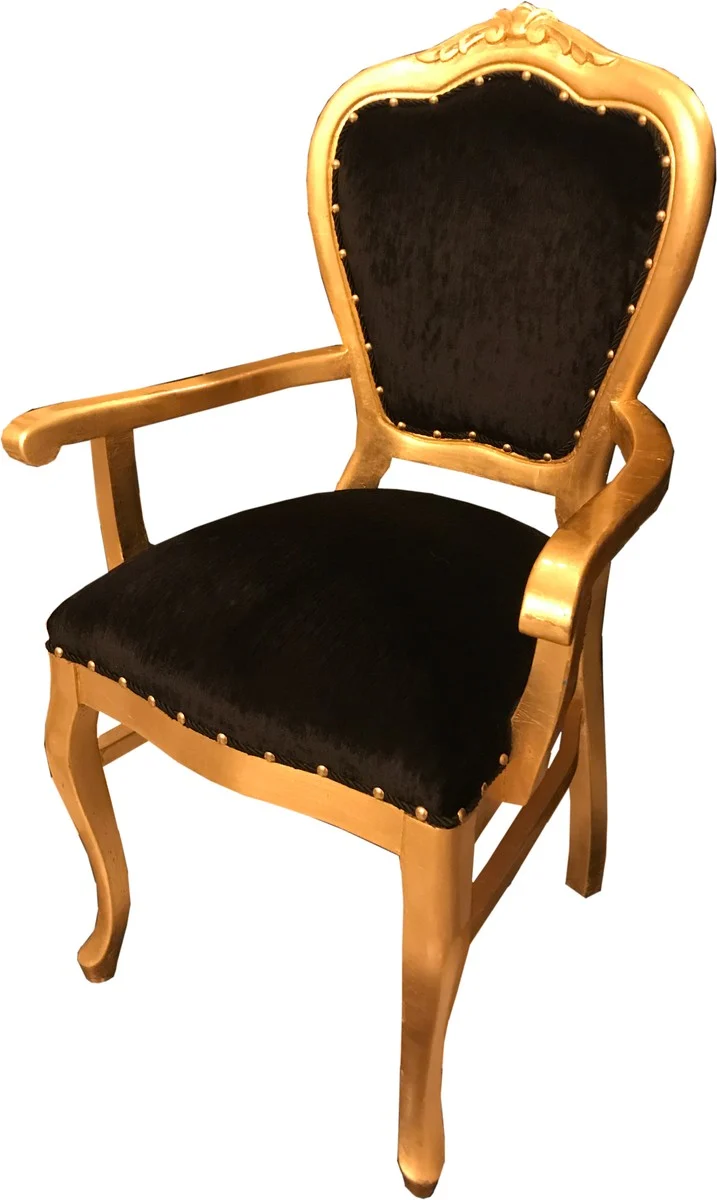 Casa Padrino Barock Luxus Esszimmer Stuhl mit Armlehnen Schwarz / Gold