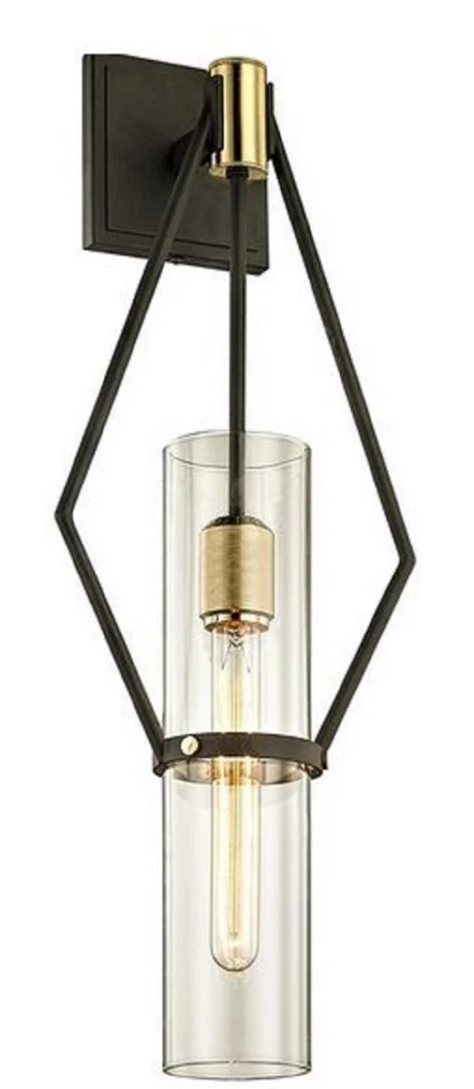 Casa Padrino Luxus Wandleuchte Bronze / Messing 24,1 x 14,6 x H. 64,8 cm - Designer Wohnzimmer Wandlampe