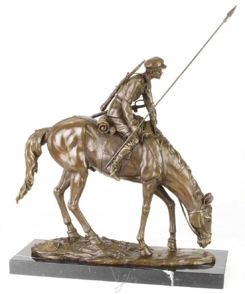 Casa Padrino Luxus Bronze Skulptur Soldat mit Pferd Bronze / Gold / Schwarz 43,9 x 15 x H. 43,2 cm - Deko Bronzefigur