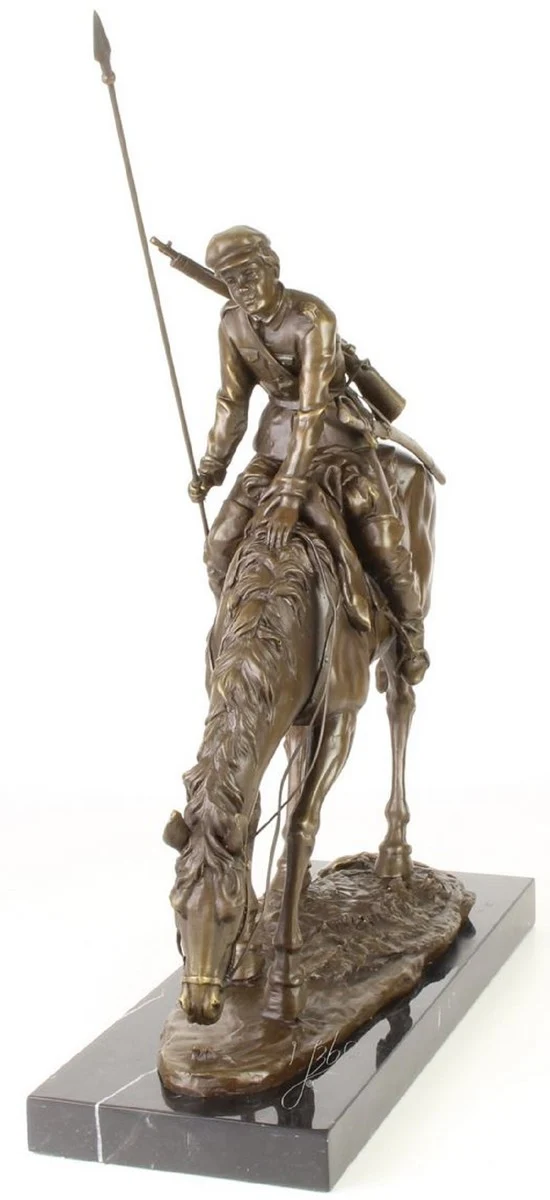 Casa Padrino Luxus Bronze Skulptur Soldat mit Pferd Bronze / Gold / Schwarz 43,9 x 15 x H. 43,2 cm - Deko Bronzefigur