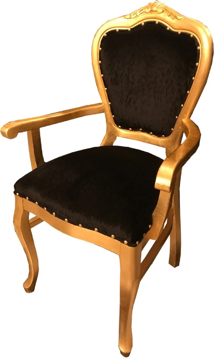 Casa Padrino Luxus Barock Esszimmer Set Schwarz / Gold 60 x 47 x H. 99 cm - 6 handgefertigte Esszimmerstühle mit Armlehnen - Barock Esszimmermöbel