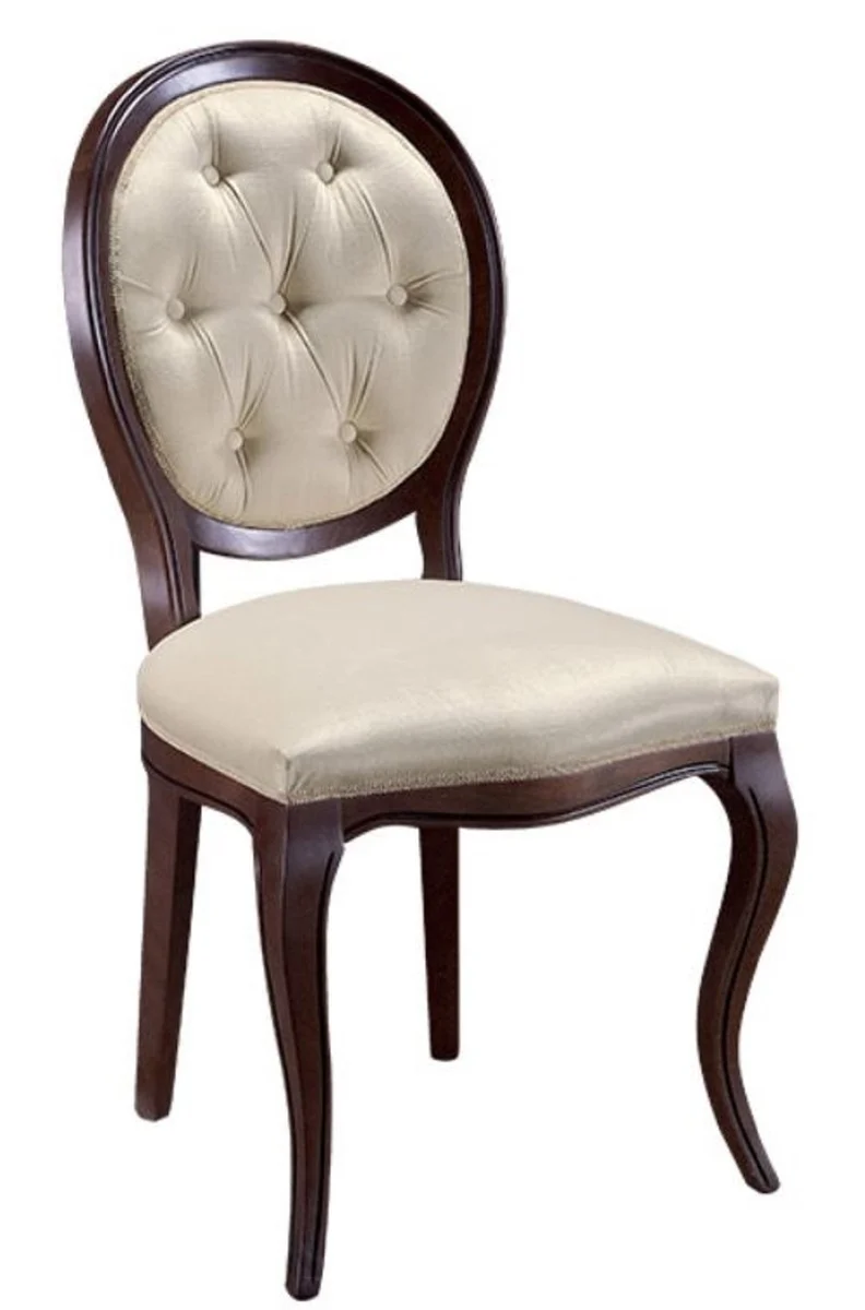 Casa Padrino Luxus Jugendstil Chesterfield Esszimmer Set Dunkelbraun / Cremefarben 51 x 44 x H. 99 cm - 6 Esszimmerstühle - Esszimmermöbel