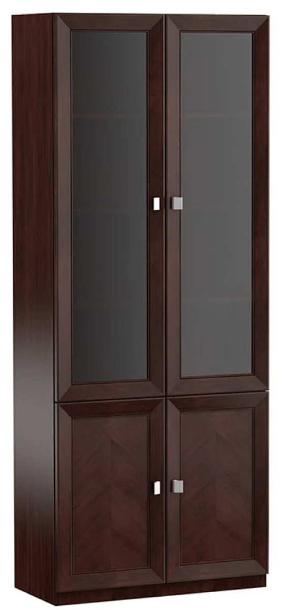 Casa Padrino Luxus Wohnzimmerschrank mit 4 Türen Dunkelbraun / Silber 90,6 x 44,2 x H. 225,6 cm - Luxus Kollektion