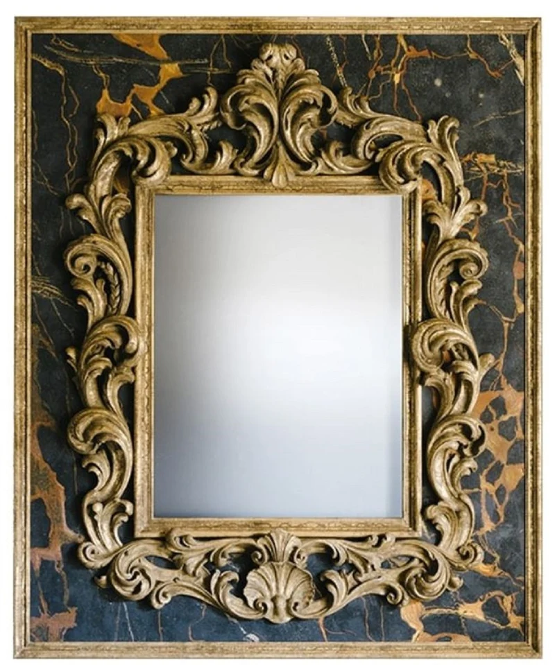 Casa Padrino Barock Spiegel Schwarz / Gold 104,5 x H. 128 cm - Prunkvoller handgefertigter Wandspiegel mit dekorativem Rahmen und wunderschönen Verzierungen