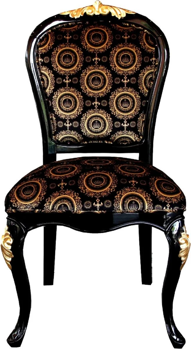 Pompöös by Casa Padrino Luxus Barock Esszimmerstühle mit Krone Schwarz / Gold - Pompööse Barock Stühle designed by Harald Glööckler - 6 Esszimmerstühle - Barock Esszimmermöbel