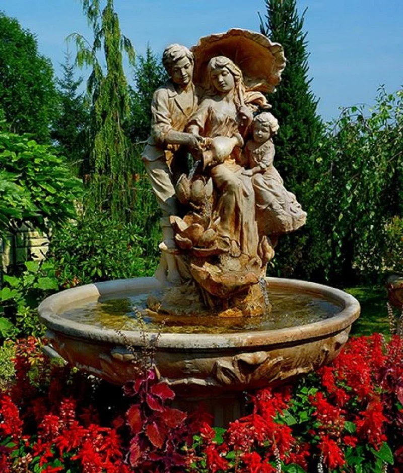 Casa Padrino Jugendstil Gartenbrunnen Braun / Grau Ø 95 x H. 164 cm - Barock & Jugendstil Gartendeko Springbrunnen
