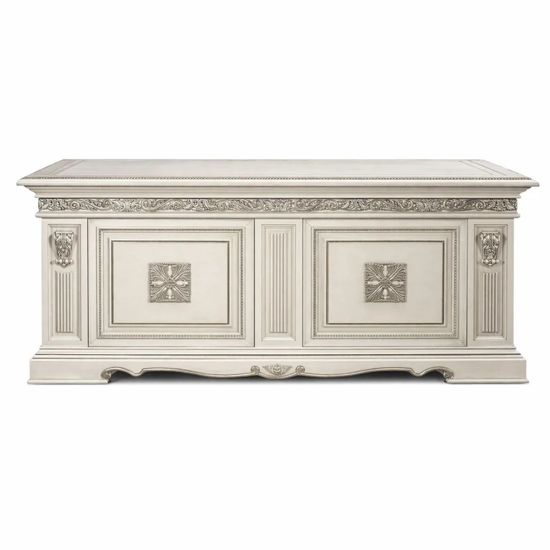 Casa Padrino Luxus Barock Schreibtisch Weiß / Silber 196 cm - Made in Italy
