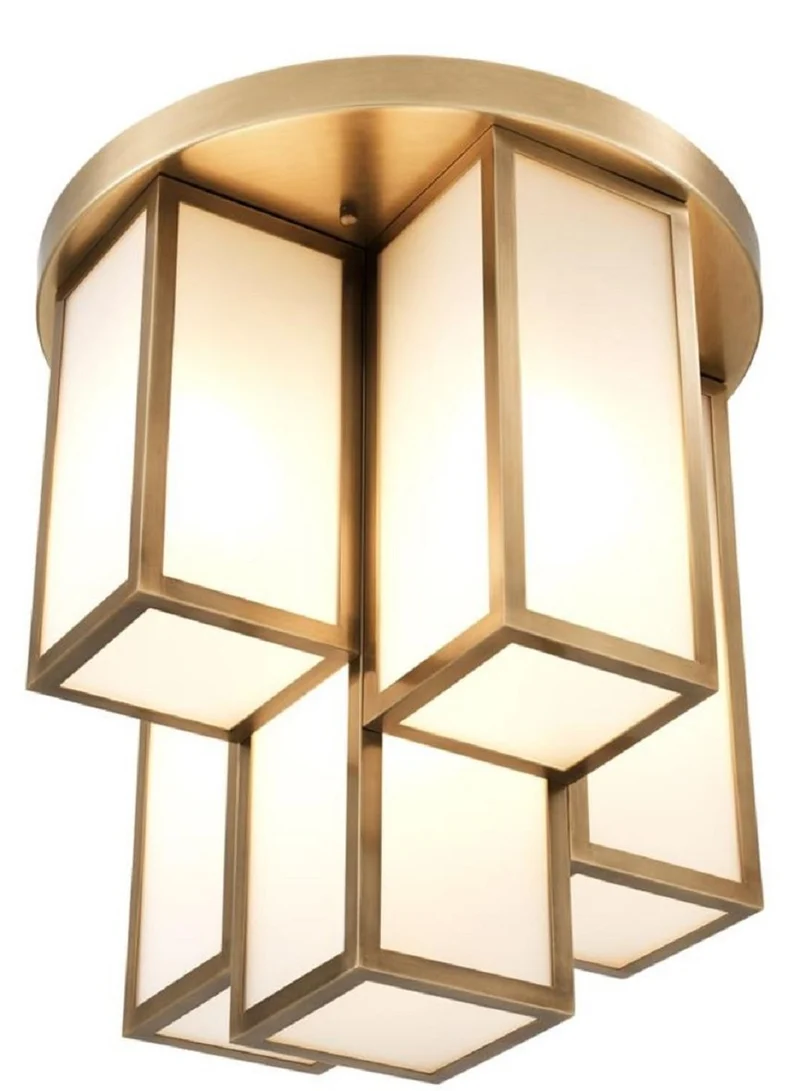 Casa Padrino Luxus Deckenleuchte Antik Messingfarben / Weiß Ø 50 x H. 53,5 cm - Luxus Qualität