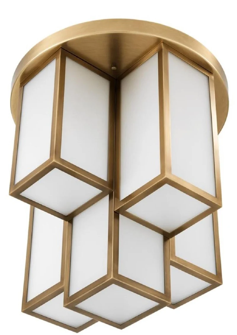 Casa Padrino Luxus Deckenleuchte Antik Messingfarben / Weiß Ø 50 x H. 53,5 cm - Luxus Qualität