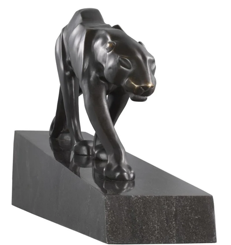 Casa Padrino Luxus Bronzefigur Panther Schwarz / Bronze 64 x 11 x H. 26,5 cm - Elegante Bronze Skulptur auf Marmorsockel