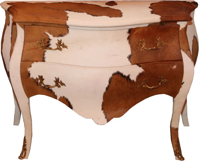 Casa Padrino Barock Kommode Kuhfell Braun/Weiß, Massivholz, 120 x 55 x 85 cm - Unikat