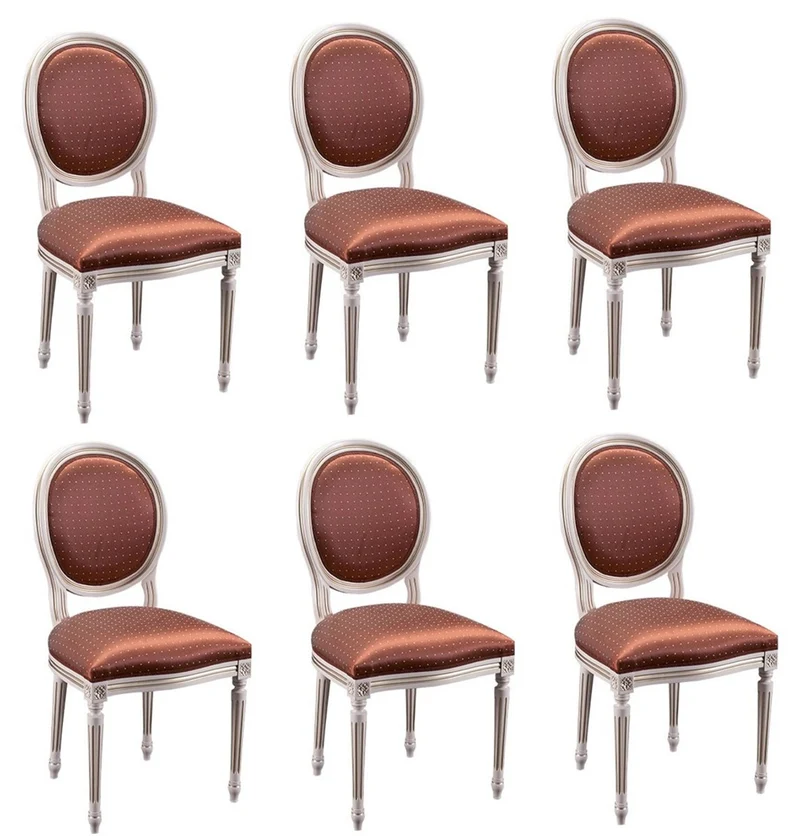 Casa Padrino Luxus Barock Esszimmer Set Creme / Gold / Orange 49 x 43,5 x H. 98 cm - 6 Esszimmerstühle - Esszimmermöbel