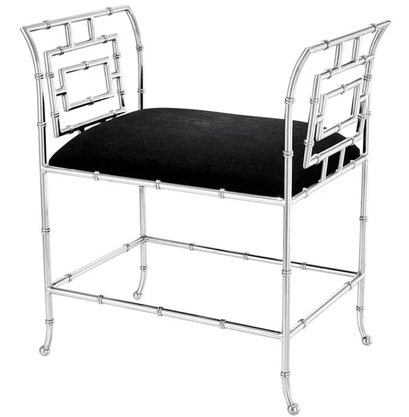 Casa Padrino Luxus Sitzbank Silber / Schwarz 66 x 42 x H. 73 cm - Luxus Möbel