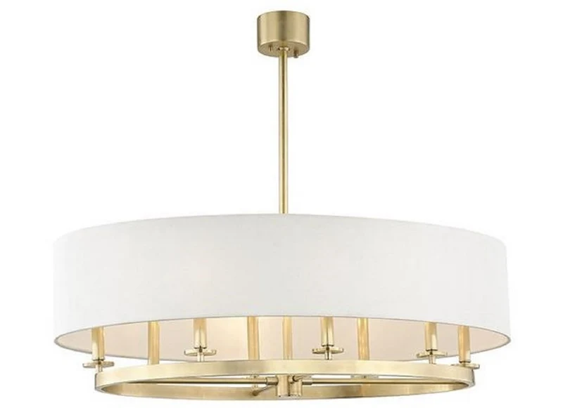 Casa Padrino Luxus Hängeleuchte Antik Messingfarben / Cremefarben Ø 51,4 x H. 29,9 cm - Runde Metall Hängelampe mit Leinenstoff