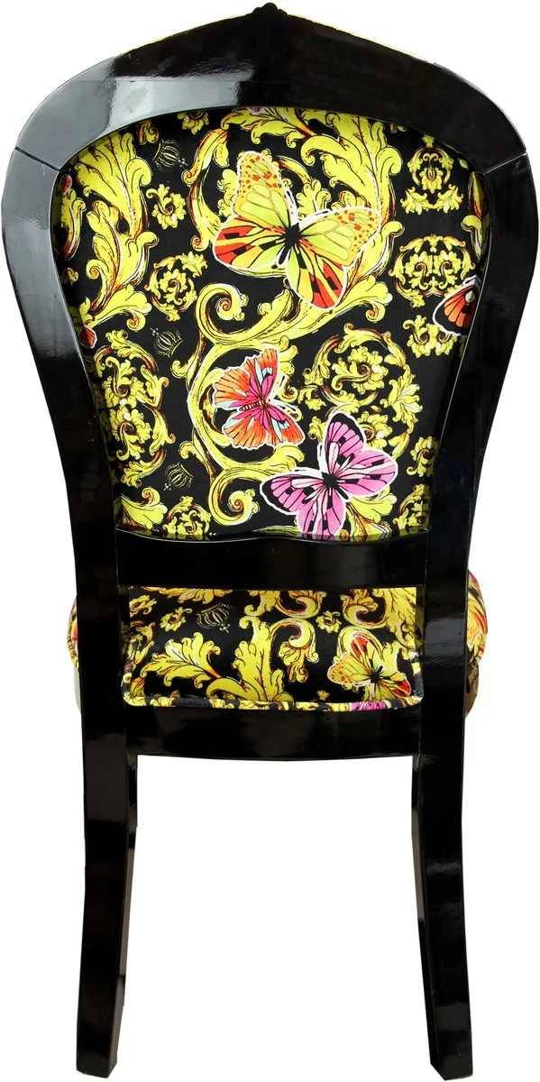 Pompöös by Casa Padrino Luxus Barock Esszimmerstuhl Butterflies & Flowers Mehrfarbig / Schwarz / Gold - Pompööser Barock Stuhl designed by Harald Glööckler