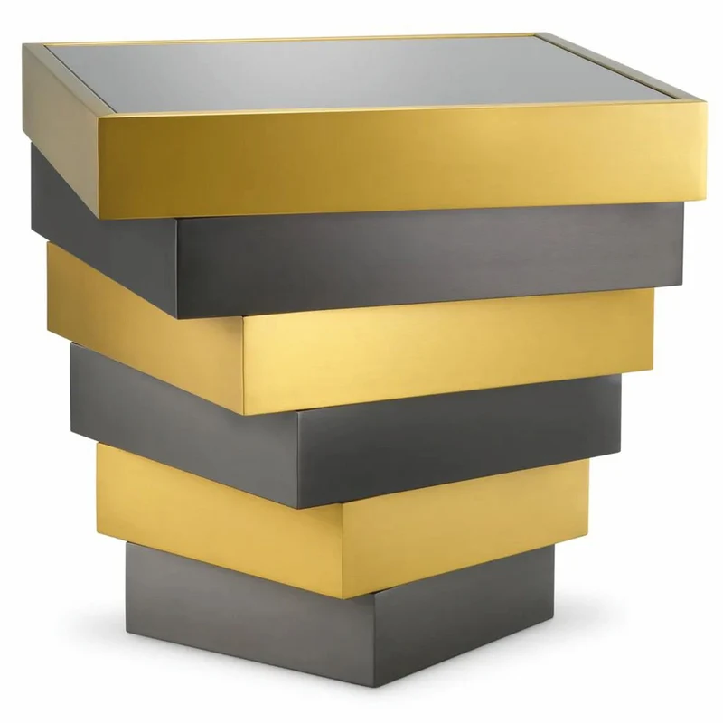 Casa Padrino Luxus Edelstahl Beistelltisch mit Glasplatte Messing / Bronze / Grau