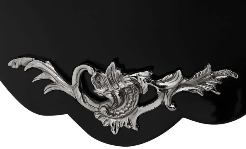 Casa Padrino Luxus Barock Kommode mit 2 Schubladen und Marmorplatte Hochglanzschwarz / Silber / Schwarz 100 x 53 x H. 85 cm - Luxus Möbel im Barockstil