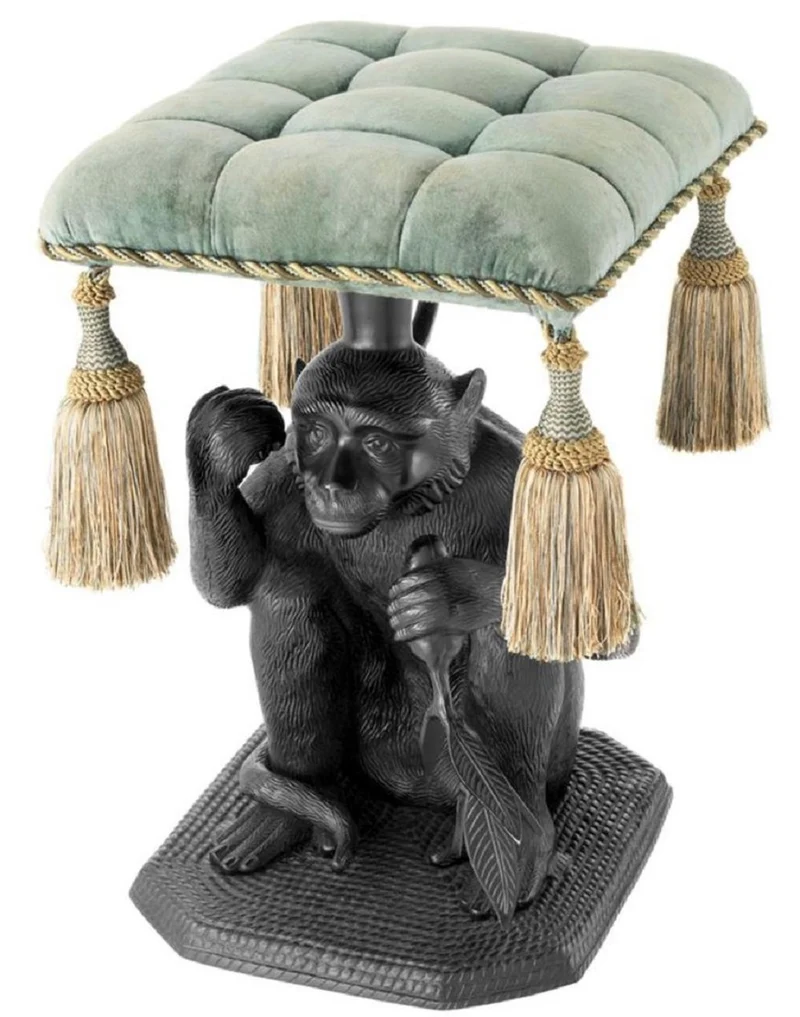 Casa Padrino Designer Hocker Affe Schwarz / Türkis 38 x 43 x H. 58 cm - Luxus Möbel
