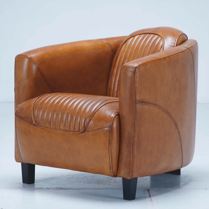 Casa Padrino Luxus Leder Sessel Braun / Schwarz 75 x 83 x H. 70 cm - Echtleder Wohnzimmer Möbel