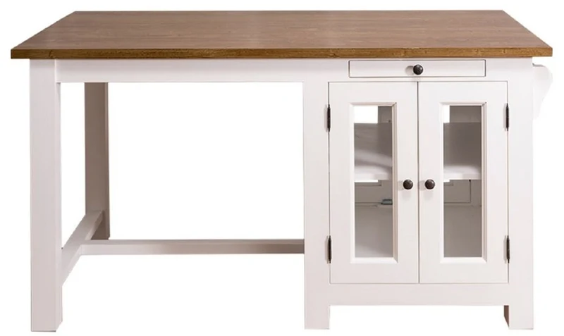 Casa Padrino Landhausstil Kücheninsel mit 4 Glastüren und 2 Schubladen Weiß / Dunkelbraun 150 x 85 x H. 80 cm - Landhausstil Küchenmöbel