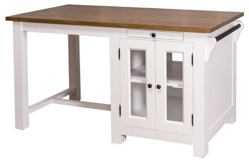 Casa Padrino Landhausstil Kücheninsel mit 4 Glastüren und 2 Schubladen Weiß / Dunkelbraun 150 x 85 x H. 80 cm - Landhausstil Küchenmöbel