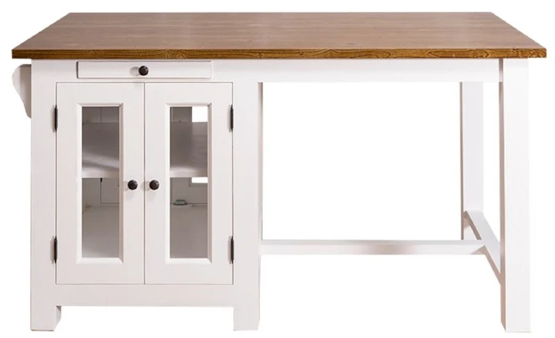 Casa Padrino Landhausstil Kücheninsel mit 4 Glastüren und 2 Schubladen Weiß / Dunkelbraun 150 x 85 x H. 80 cm - Landhausstil Küchenmöbel