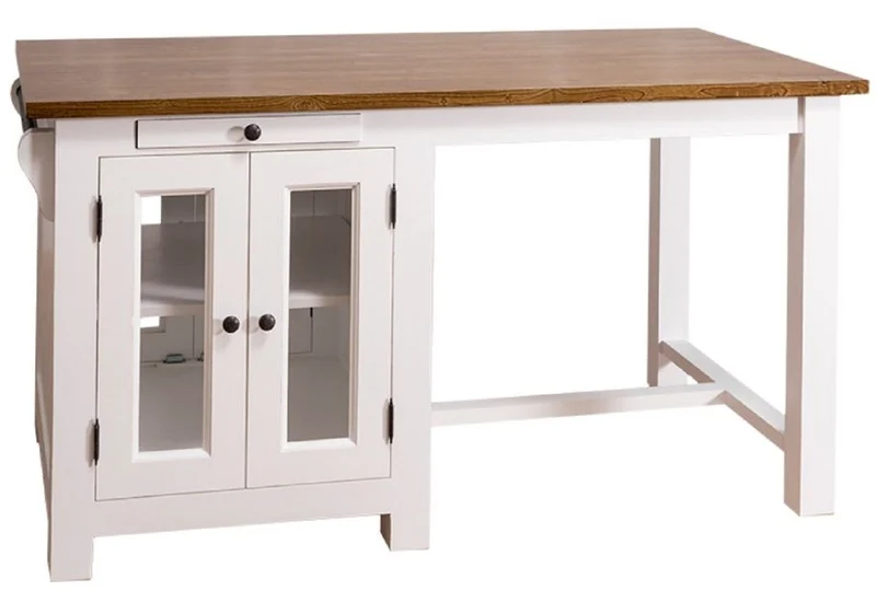 Casa Padrino Landhausstil Kücheninsel mit 4 Glastüren und 2 Schubladen Weiß / Dunkelbraun 150 x 85 x H. 80 cm - Landhausstil Küchenmöbel