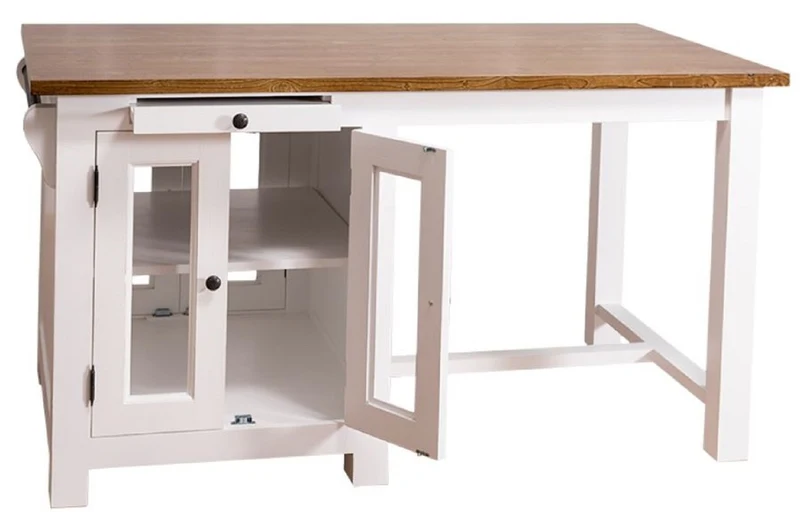 Casa Padrino Landhausstil Kücheninsel mit 4 Glastüren und 2 Schubladen Weiß / Dunkelbraun 150 x 85 x H. 80 cm - Landhausstil Küchenmöbel