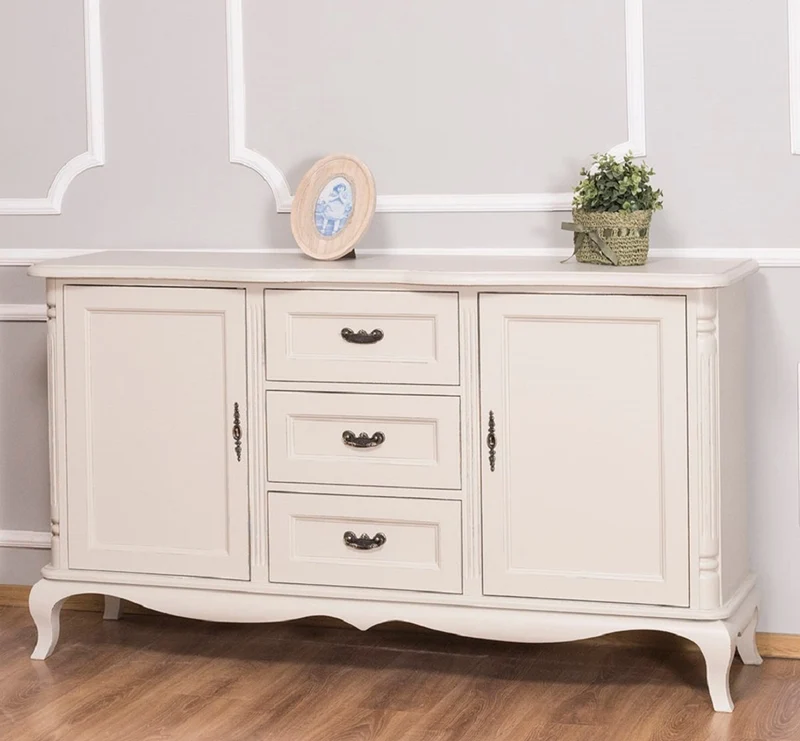 Casa Padrino Landhausstil Sideboard mit 2 Türen und 3 Schubladen Antik Hellgrau 158 x 48 x H. 89 cm - Landhausstil Möbel