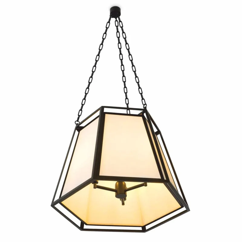Casa Padrino Luxus Hängeleuchte Schwarz / Creme H. 120,5 cm - Luxus Leuchten