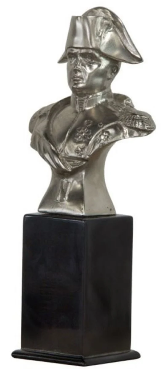 Casa Padrino Bronzefigur Napoleon Silber / Schwarz 10 x 7 x H. 24 cm - Luxus Dekofigur