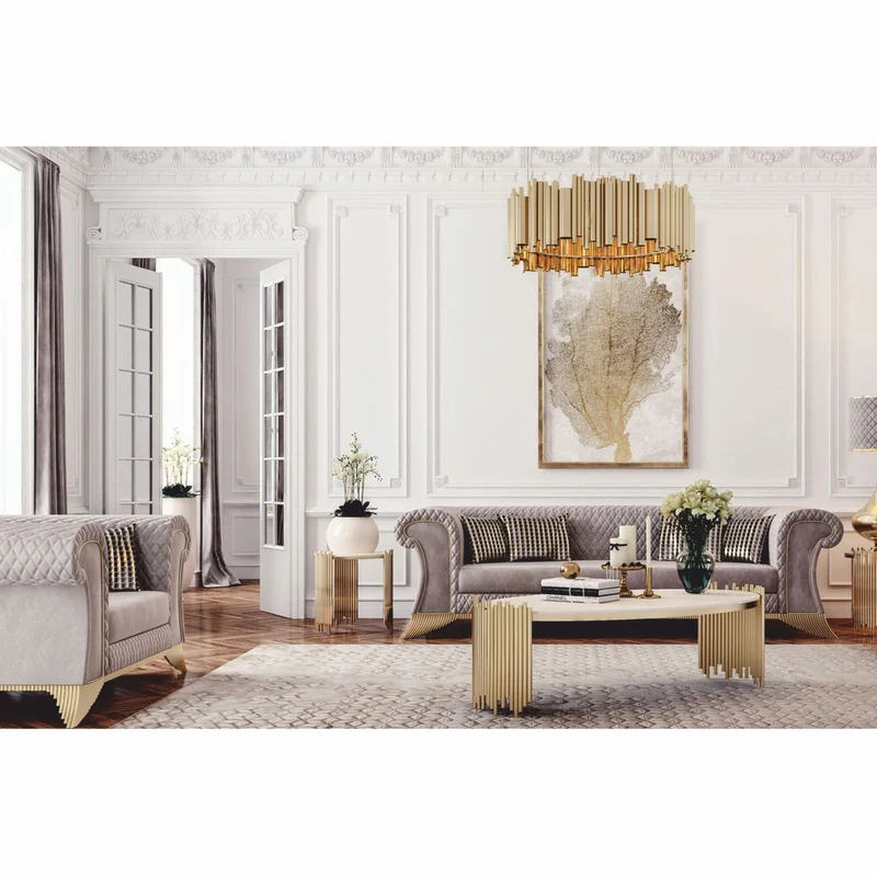 Casa Padrino Luxus Couchtisch mit Kunstmarmor Tischplatte Weiß / Gold Ø 101 cm - Luxus Möbel