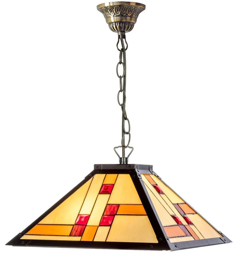 Casa Padrino Luxus Tiffany Hängeleuchte Schwarz / Mehrfarbig 50 x 50 cm - Handgefertigte Pendelleuchte aus 64 Teilen