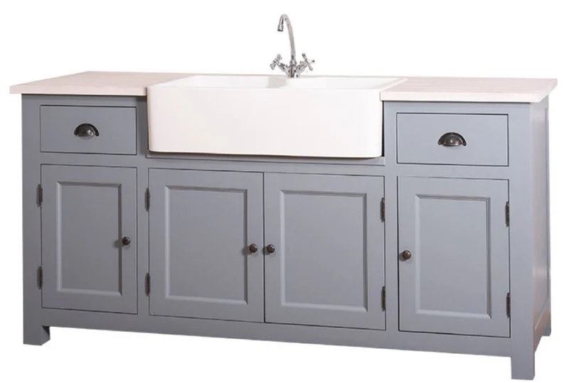 Casa Padrino Landhausstil Waschbeckenschrank Blau / Weiß 180 x 65 x H. 90 cm - Waschtisch mit 4 Türen und 2 Schubladen