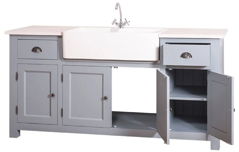 Casa Padrino Landhausstil Waschbeckenschrank Blau / Weiß 180 x 65 x H. 90 cm - Waschtisch mit 4 Türen und 2 Schubladen