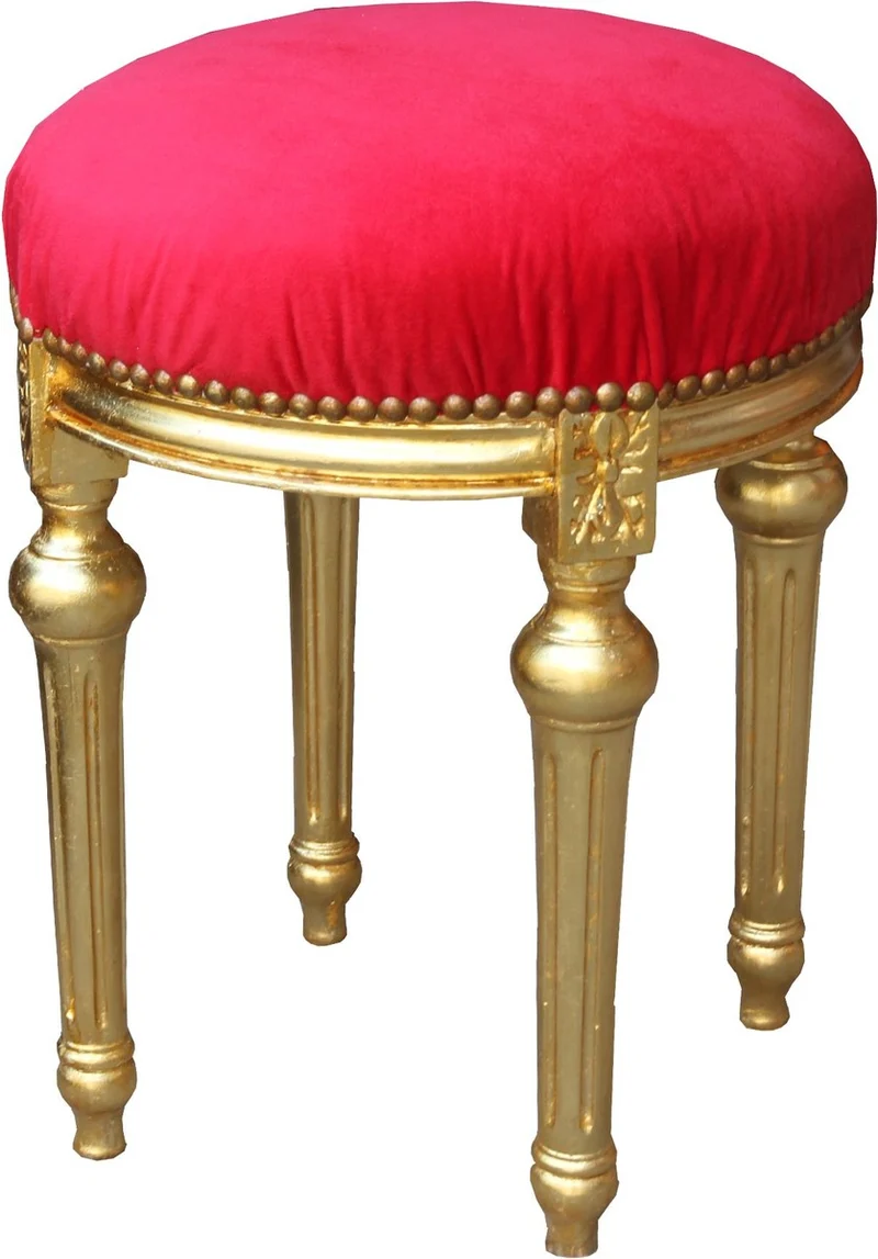 Casa Padrino Barock Sitzhocker Rot / Gold - Barock Rundhocker