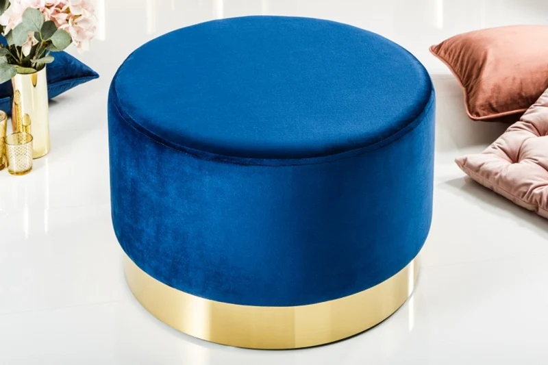 Casa Padrino Designer Rundhocker Blau / Gold B. 55 x H. 35 cm - Wohnzimmer Möbel