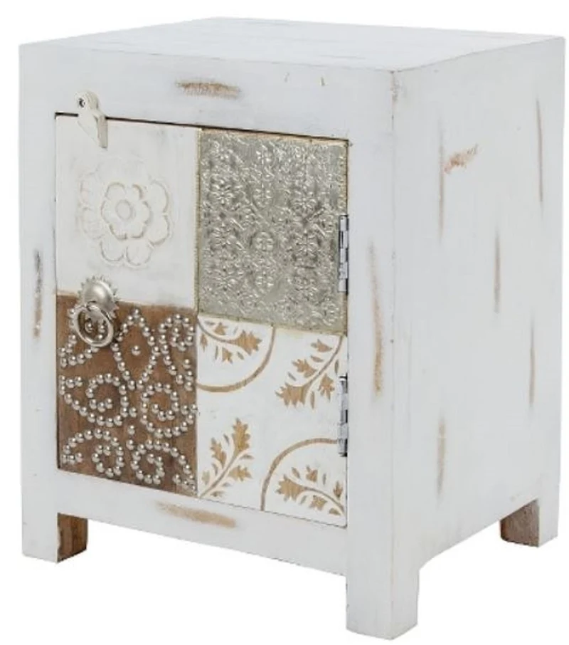 Casa Padrino Landhausstil Shabby Chic Kommode mit Tür Antik Weiß / Mehrfarbig 40 x 32 x H. 50 cm - Landhausstil Möbel