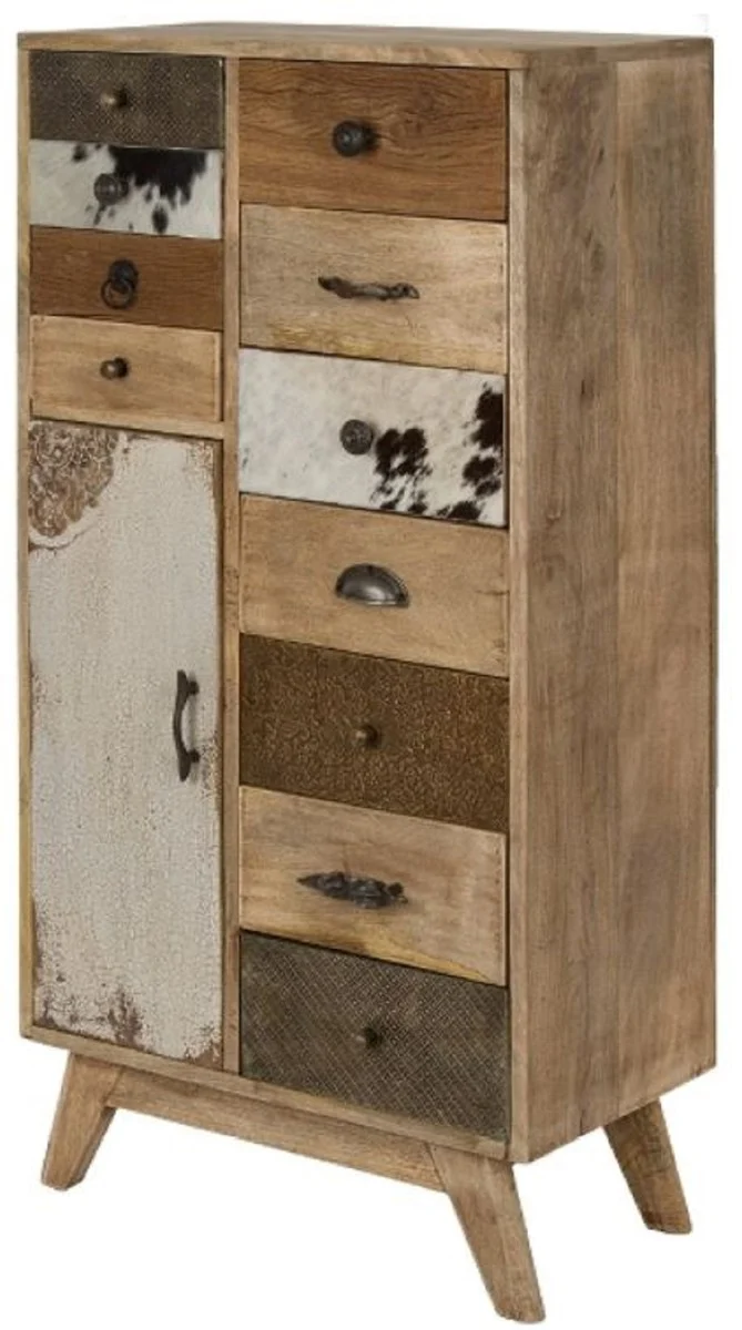 Casa Padrino Landhausstil Kommode Naturfarben / Mehrfarbig 55 x 30 x H. 110 cm - Landhausstil Schrank mit Tür und 11 Schubladen