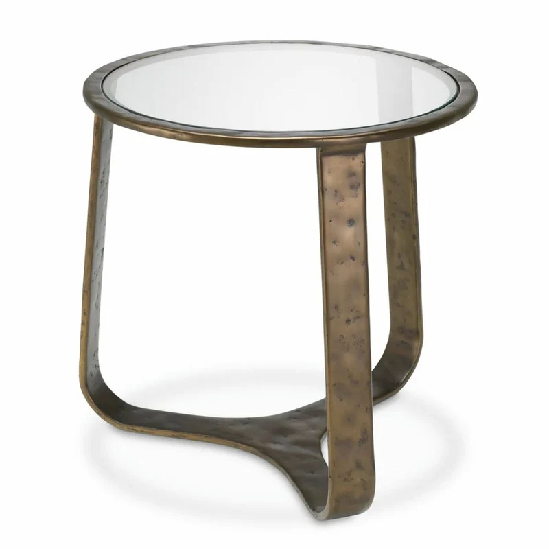 Casa Padrino Luxus Aluminium Beistelltisch mit Glasplatte Bronze Ø 50 cm - Wohnzimmer Möbel