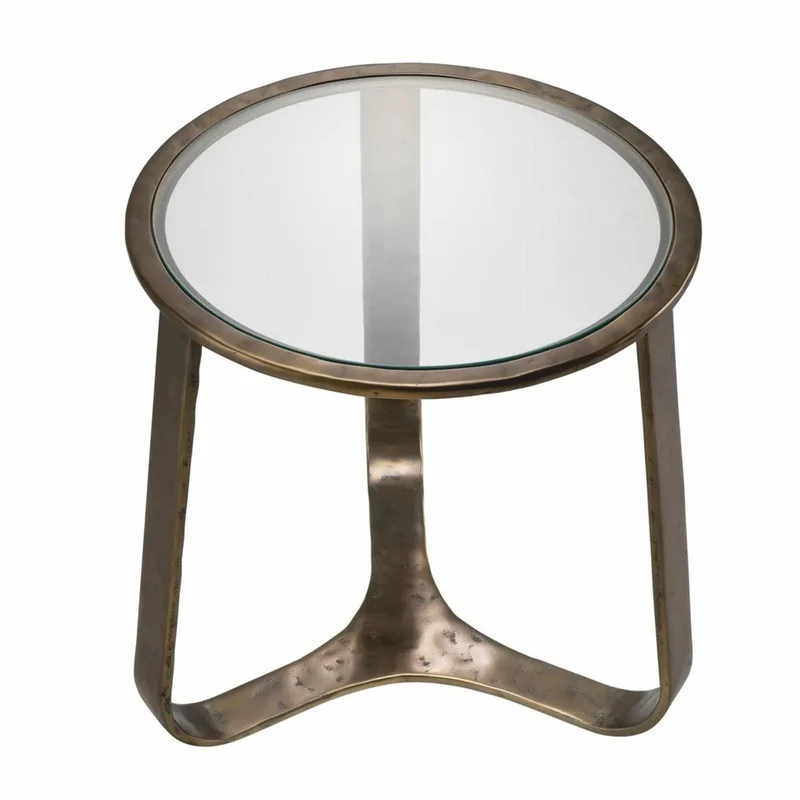Casa Padrino Luxus Aluminium Beistelltisch mit Glasplatte Bronze Ø 50 cm - Wohnzimmer Möbel