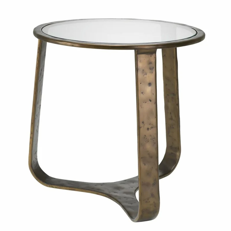 Casa Padrino Luxus Aluminium Beistelltisch mit Glasplatte Bronze Ø 50 cm - Wohnzimmer Möbel