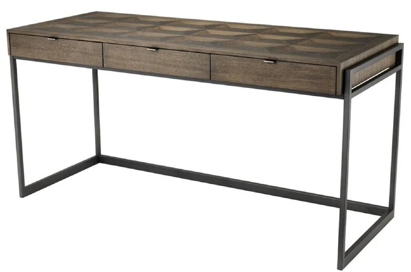 Casa Padrino Luxus Schreibtisch mit 3 Schubladen Braun / Bronze 150 x 60 x H. 75,5 cm - Büromöbel