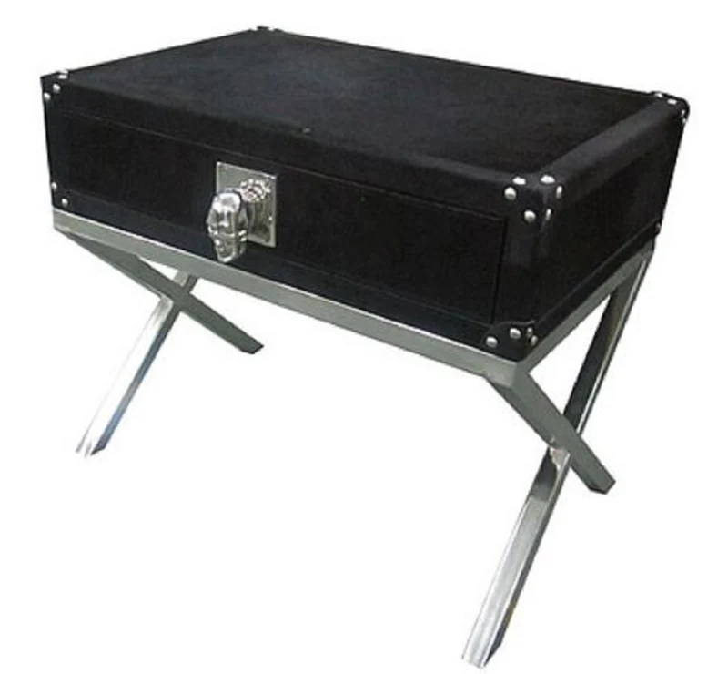 Casa Padrino Luxus Beistelltisch mit Schublade Schwarz / Silber 60 x 40 x H. 50 cm - Wohnzimmermöbel