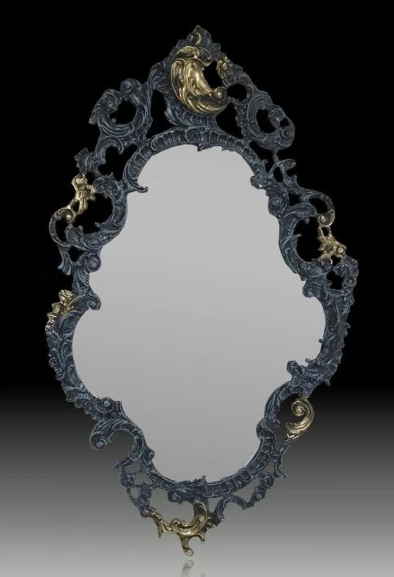 Casa Padrino Luxus Barock Bronze Spiegel Blau / Gold H. 84 cm - Barock Möbel