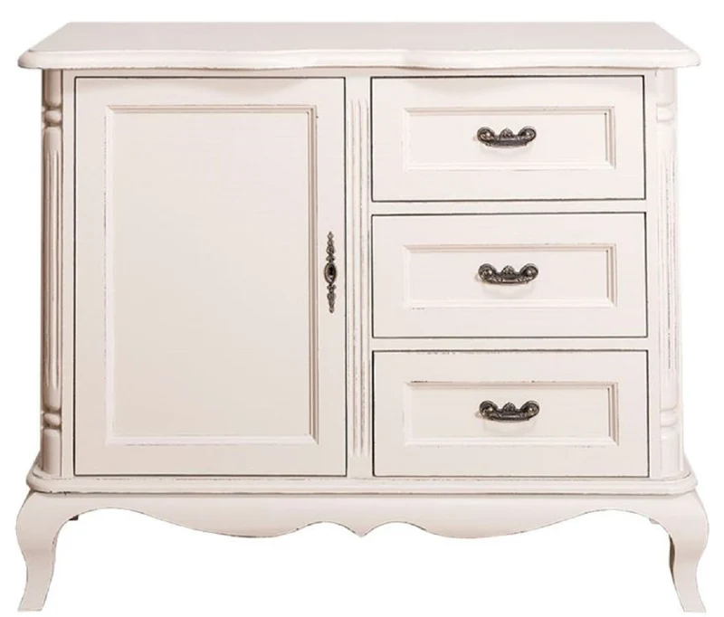 Casa Padrino Landhausstil Kommode mit Tür und 3 Schubladen Antik Hellgrau 110 x 48 x H. 89 cm - Landhausstil Wohnzimmermöbel